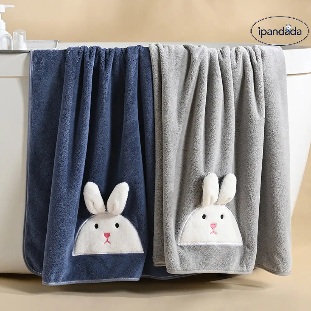 ID603 親子用 フリース タオル うさぎ 刺繍 カートゥーン 吸水 洗顔 バスタオル 厚手 家庭用 グッズ＞タオル