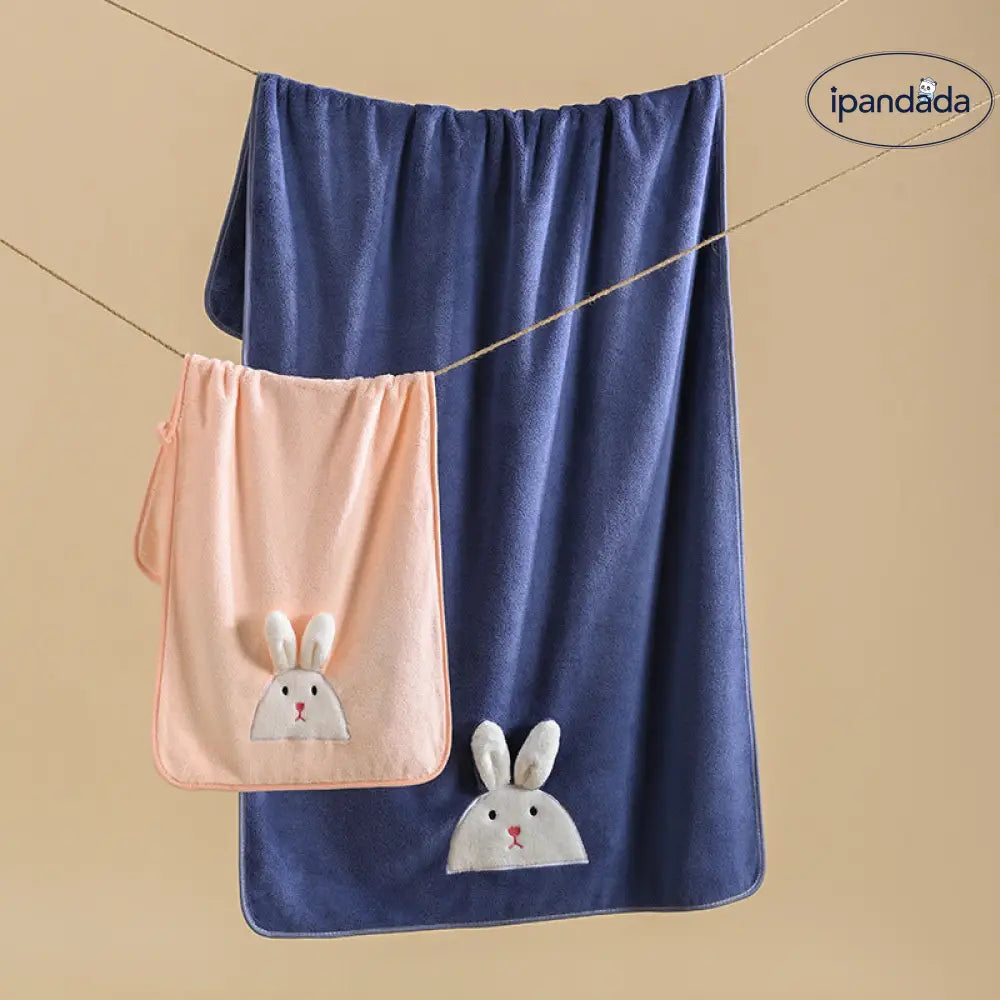 ID603 親子用 フリース タオル うさぎ 刺繍 カートゥーン 吸水 洗顔 バスタオル 厚手 家庭用 グッズ＞タオル