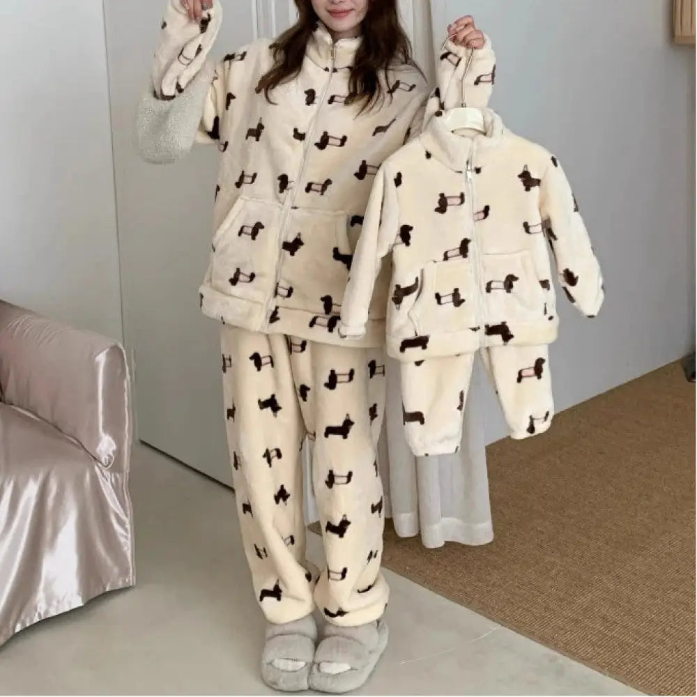 親子 長袖 パンツ 2点セット パジャマ レディース カートゥーン ルームウェア ID3438 タイプ① / 90cm