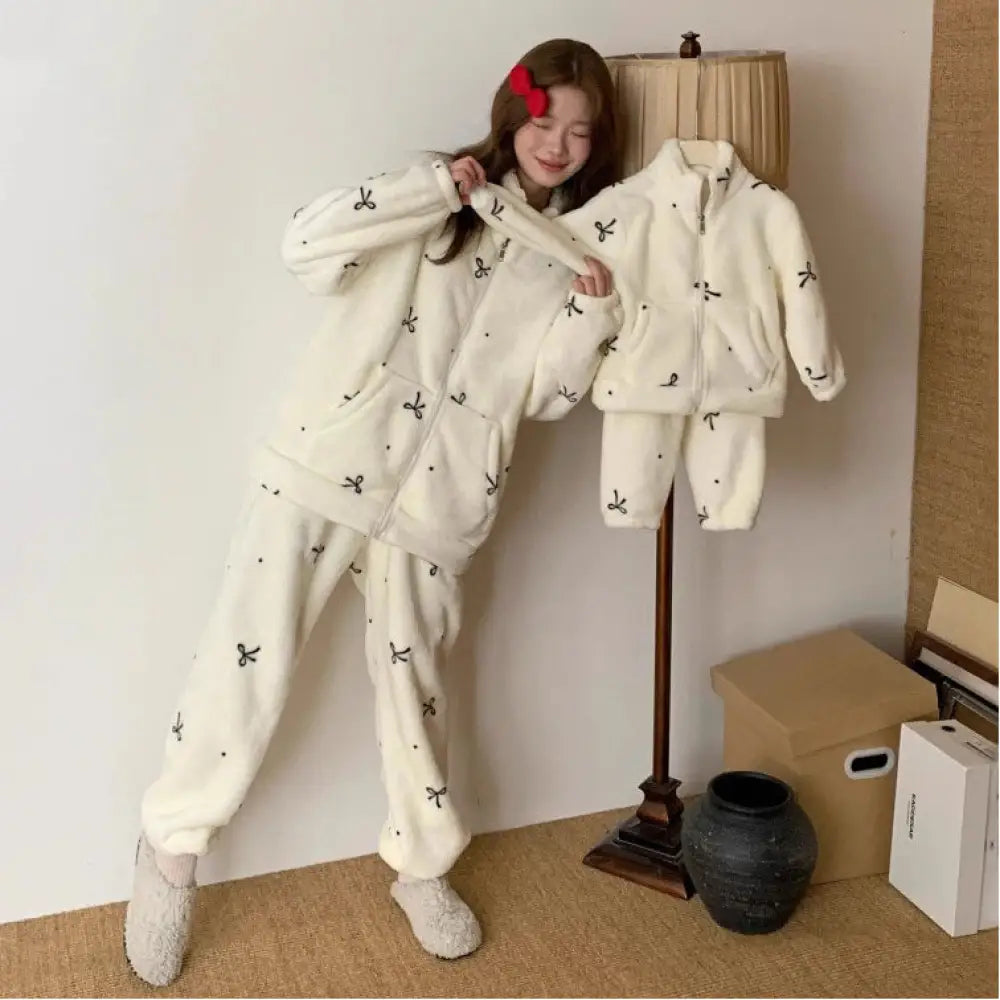 親子 長袖 パンツ 2点セット パジャマ レディース カートゥーン ルームウェア ID3438 タイプ③ / 90cm