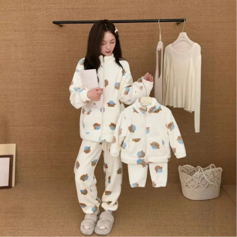 親子 長袖 パンツ 2点セット パジャマ レディース カートゥーン ルームウェア ID3438 タイプ⑤ / 90cm