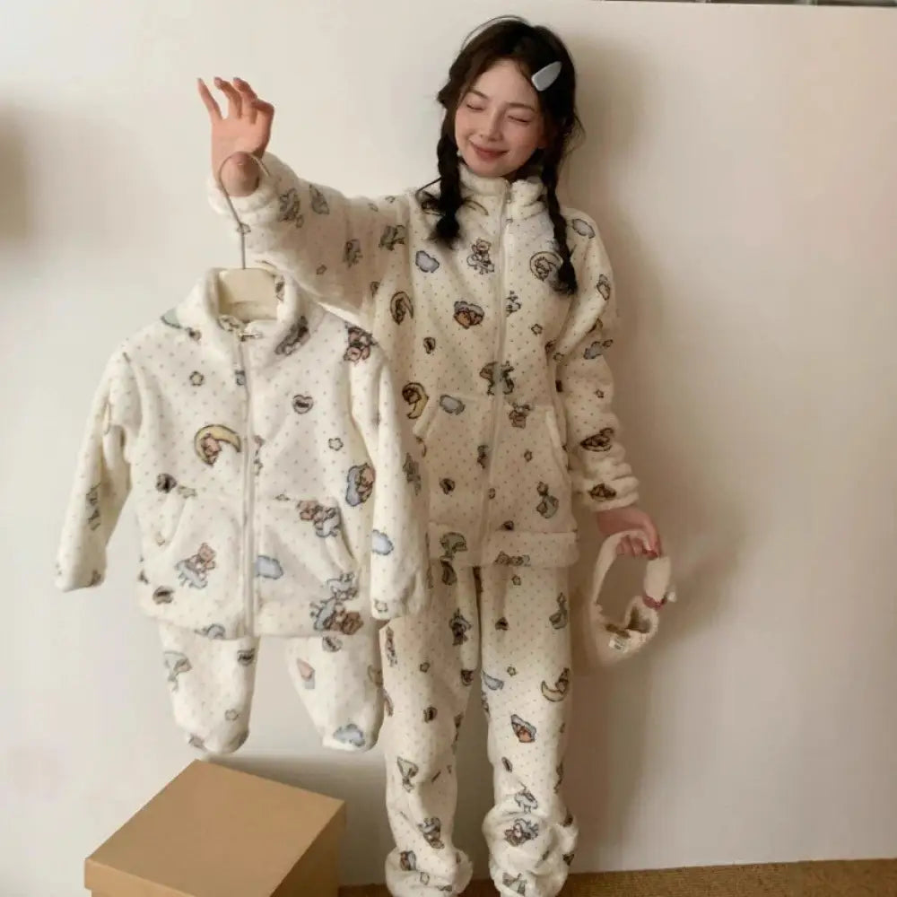 親子 長袖 パンツ 2点セット パジャマ レディース カートゥーン ルームウェア ID3438 タイプ⑥ / 90cm