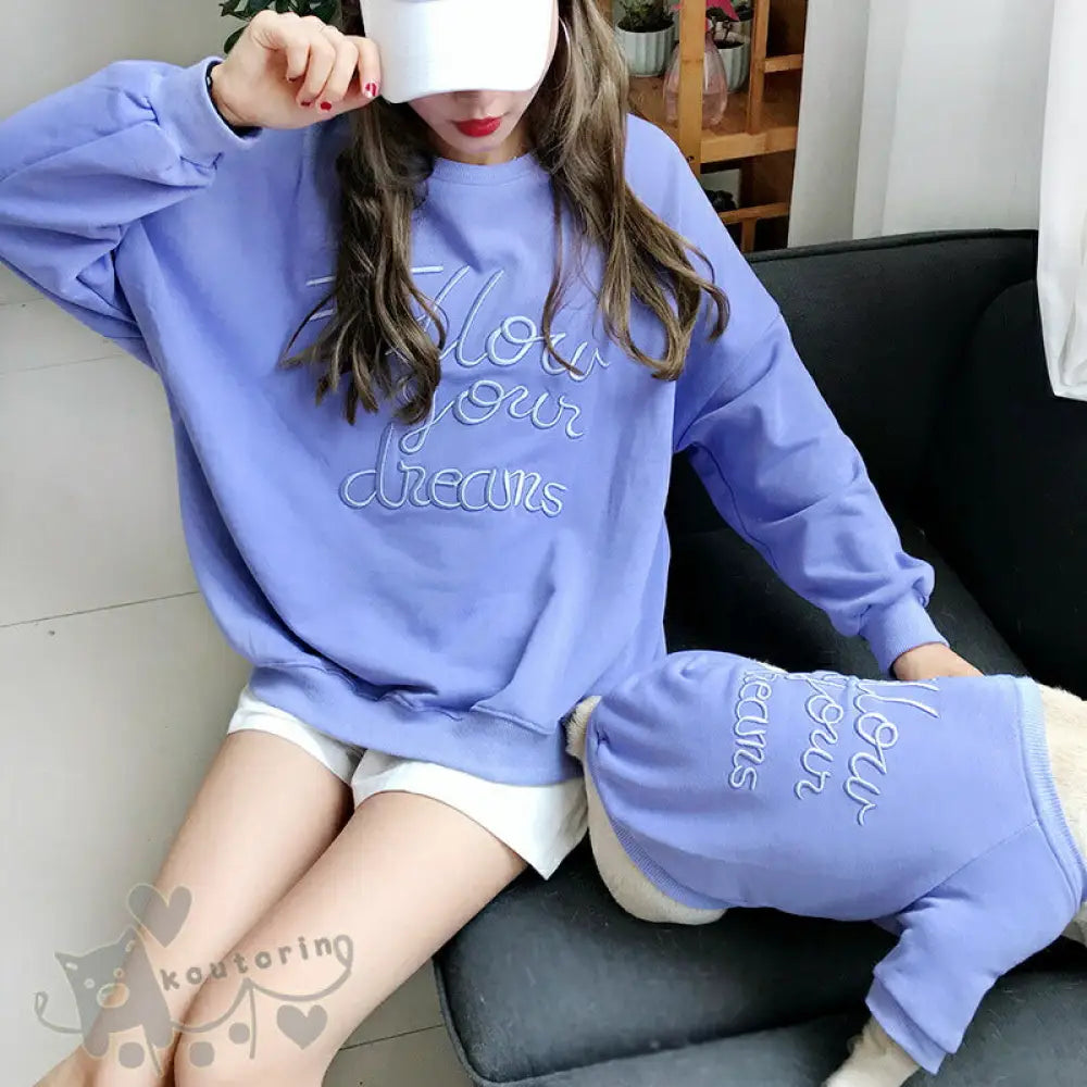 ペット用品 親子お揃い 2点セット パーカー 犬の服 犬用/犬猫とオーナーが ペアルック 出来る パーカー春夏小型犬 中型犬 犬服親子 ドッグウェア 親子お揃い 犬の服 ID2263 パープル / S ペット用品＞親子服