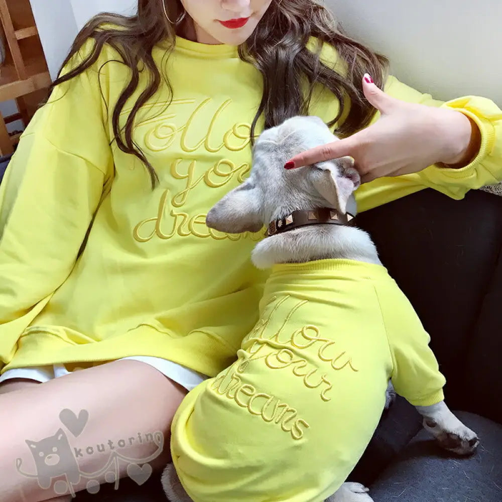 ペット用品 親子お揃い 2点セット パーカー 犬の服 犬用/犬猫とオーナーが ペアルック 出来る パーカー春夏小型犬 中型犬 犬服親子 ドッグウェア 親子お揃い 犬の服 ID2263 イエロー / S ペット用品＞親子服