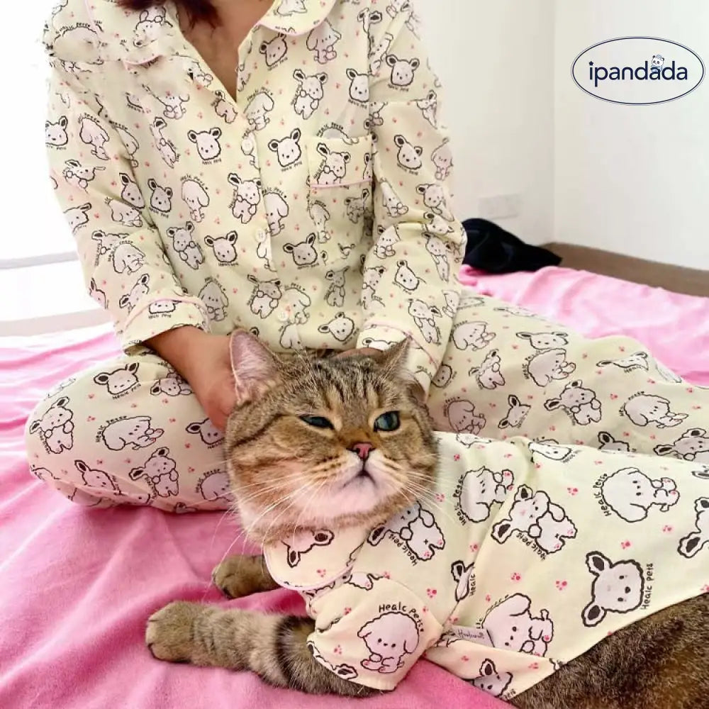 親子パジャマ ペット服 猫 犬 オーナー 綿100% ライン 小型犬 ピンク 半袖 長袖 インスタ風 かわいい おそろい ペア ホームウェア 快適 吸汗 通気性 柔らかい 春 夏 秋 着心地 シンプル おしゃれ ペットウェア