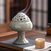 ID1097 青磁 透かし彫り デザイン 香炉 陶器 茶道 お香 アロマ インテリア 和風 卓上 置物 仏具 ギフト 青磁 寝具＞フレグランス