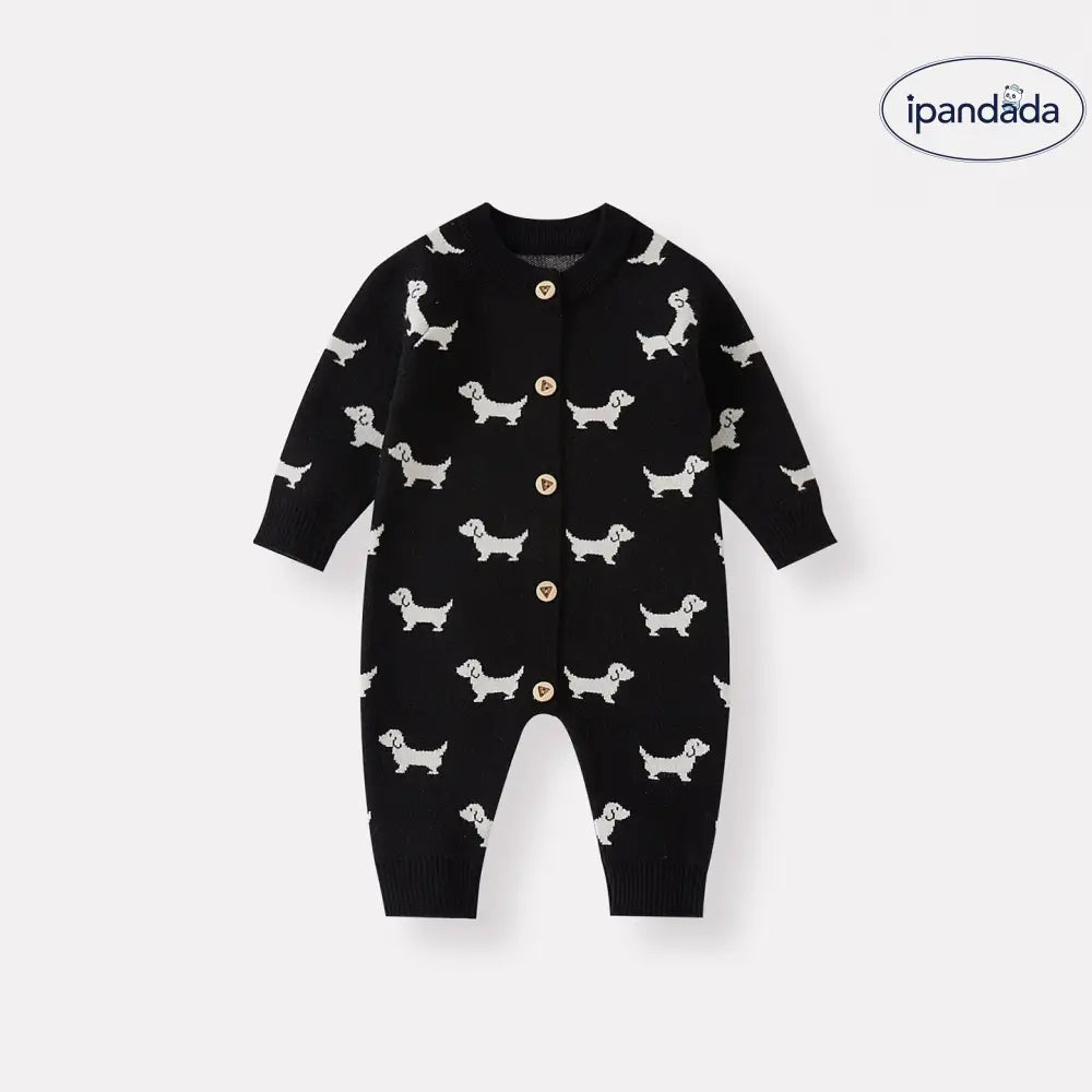 秋の新作 ベビー ニット 小犬 ロンパース ベビーニット オールインワン おしゃれ ロング つかまり立ち服 ID2946