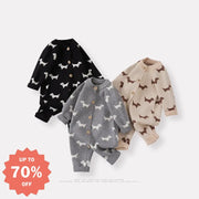 秋の新作 ベビー ニット 小犬 ロンパース ベビーニット オールインワン おしゃれ ロング つかまり立ち服 ID2946