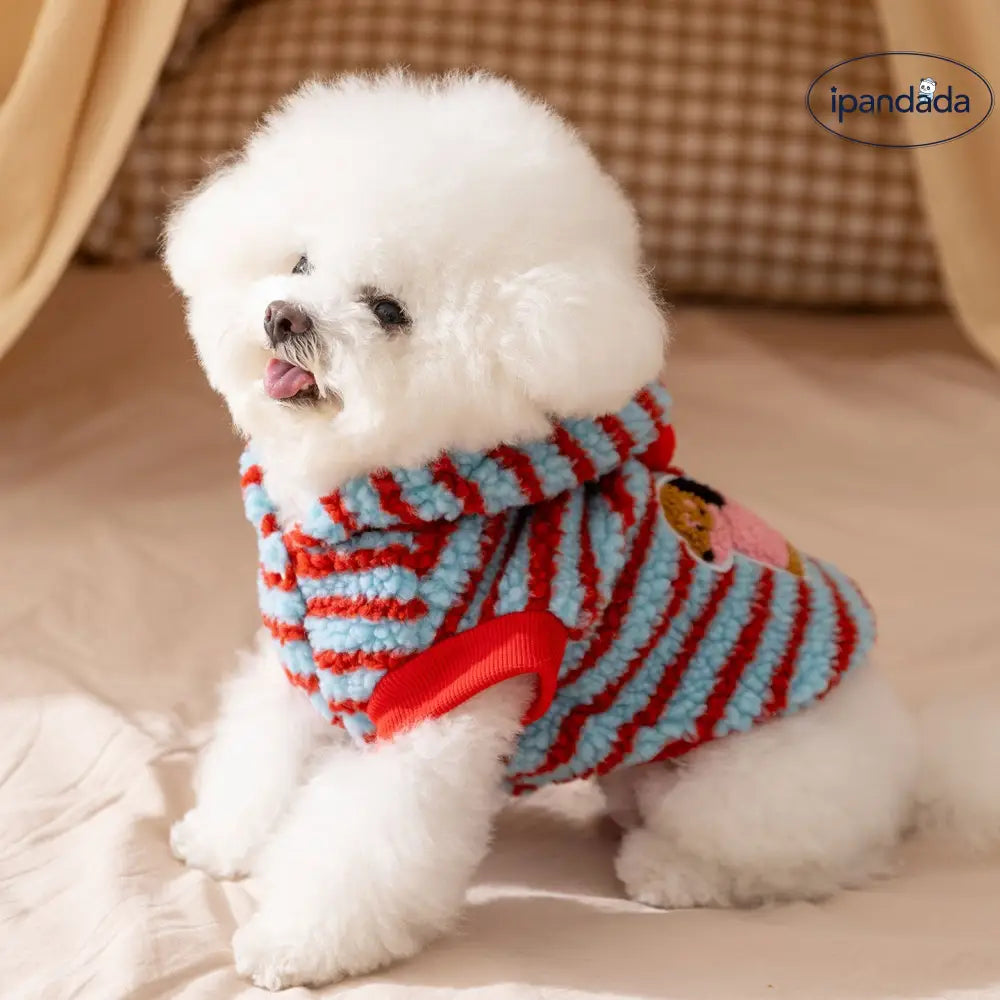 秋冬 ペット服 ストライプ ダックスフンド 牽引可能 フード付き 厚手 保温 2足 フリース ジャケット 子犬用 ドッグウェア ID2537