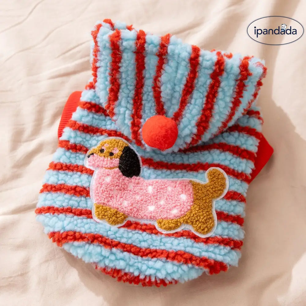 秋冬 ペット服 ストライプ ダックスフンド 牽引可能 フード付き 厚手 保温 2足 フリース ジャケット 子犬用 ドッグウェア ID2537