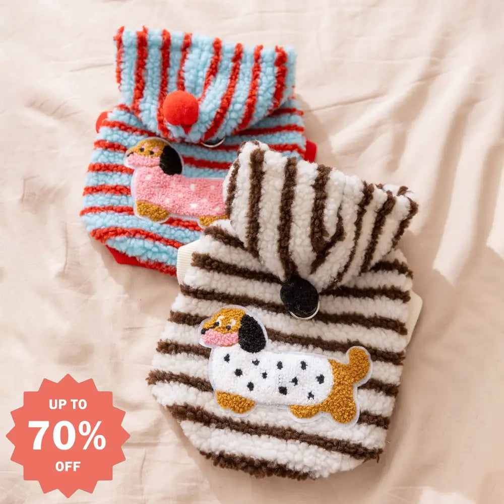 秋冬 ペット服 ストライプ ダックスフンド 牽引可能 フード付き 厚手 保温 2足 フリース ジャケット 子犬用 ドッグウェア ID2537