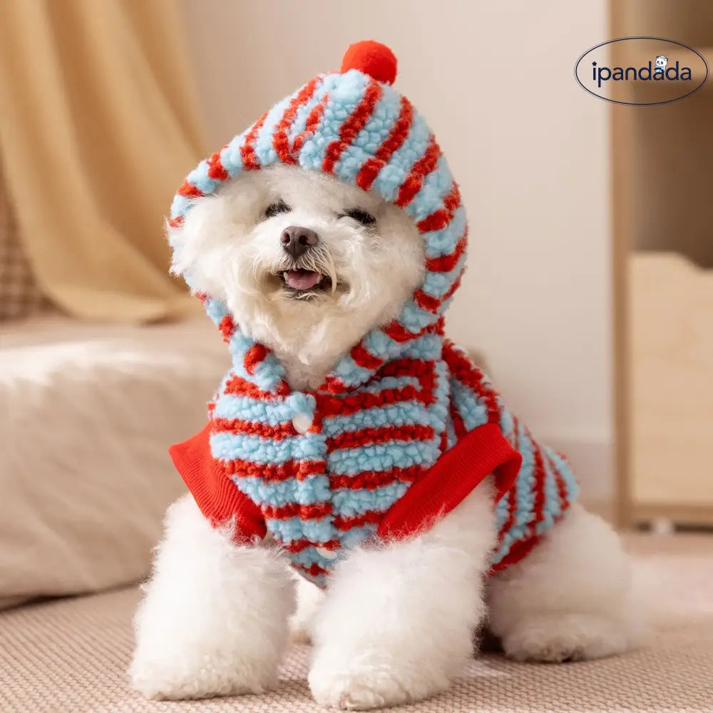 秋冬 ペット服 ストライプ ダックスフンド 牽引可能 フード付き 厚手 保温 2足 フリース ジャケット 子犬用 ドッグウェア ID2537