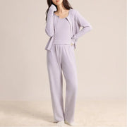 秋冬 薄手フリース 起毛デロン 吊りストラップ 長パンツ ジャケット レディース スリム効果 パジャマ 肌触り良い ルームウェア 三点セット ID2390