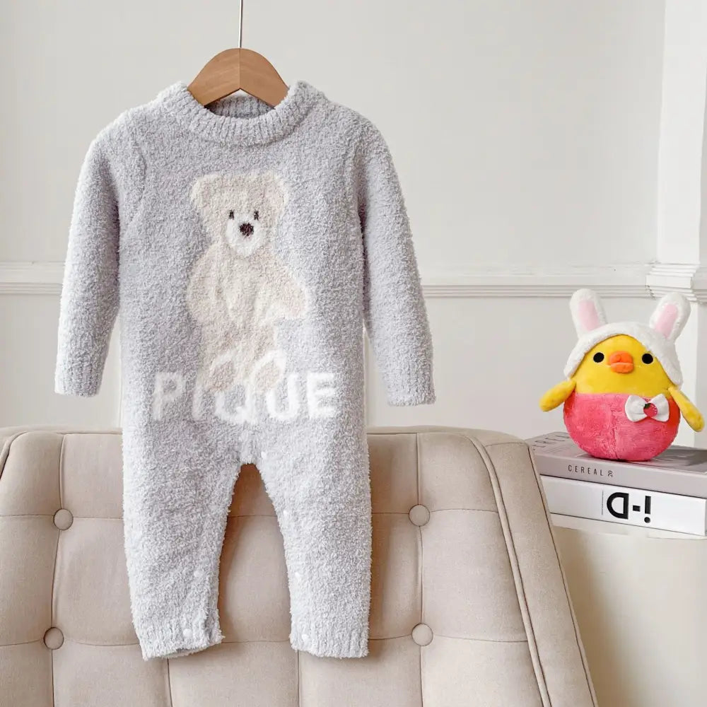 秋冬 保温 新作 かわいい くま ベビー 親子 クロール つなぎ 乳児 服 パジャマ 暖かい 柔らかい 快適 おしゃれ ルームウェア 自宅用 リラックス 着心地 ナチュラル ゆったり ファミリー 新生児 ID2722 ブルー / 73cm