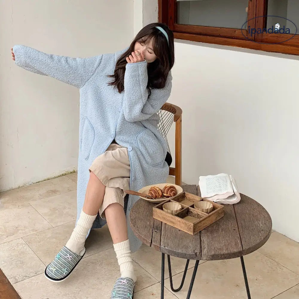 秋冬 フード付き 保温 フリース ローブ ロング丈 膝丈 レディース パジャマ ゆったり 厚手 ルームウェア ID3048