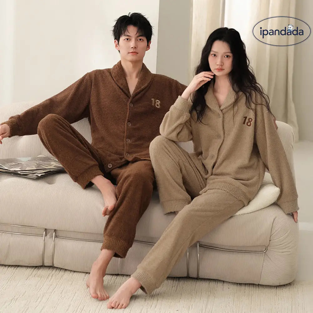秋冬 フリース カーディガン 襟付き カップル パジャマ 保温 加フリース リラックス ワイド ルームウェア セット ID2932