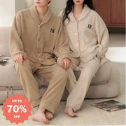 秋冬 フリース カーディガン 襟付き カップル パジャマ 保温 加フリース リラックス ワイド ルームウェア セット ID2932