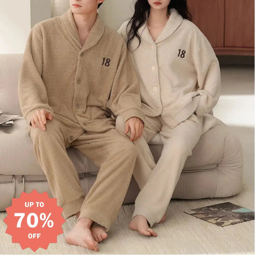 秋冬 フリース カーディガン 襟付き カップル パジャマ 保温 加フリース リラックス ワイド ルームウェア セット ID2932