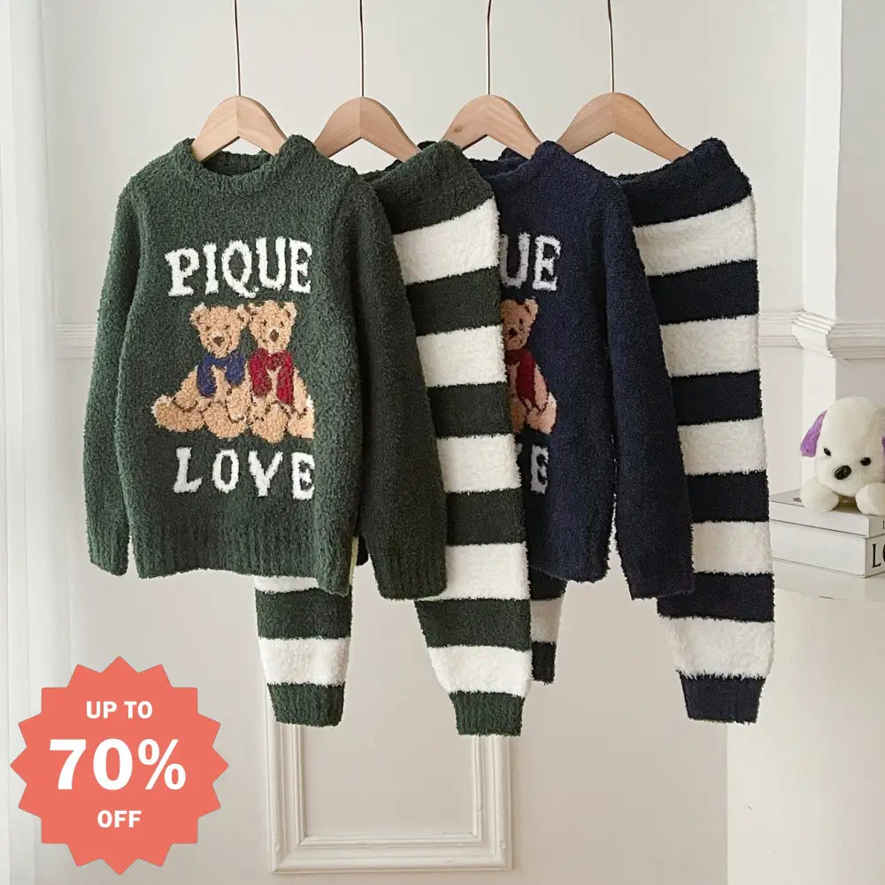 秋冬 ふわふわ 半フリース 子供 カートゥーン ビションフリーゼ ルームウェア パジャマ セット ID2990