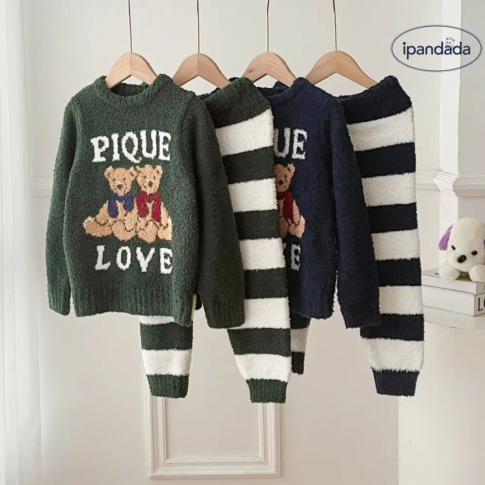 秋冬 ふわふわ 半フリース 子供 カートゥーン ビションフリーゼ ルームウェア パジャマ セット ID2990