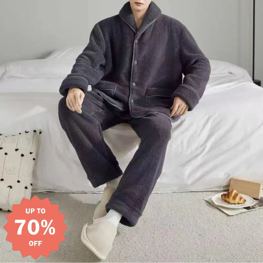 秋冬 ふわふわ コーラルフリース フランネル 男性 パジャマセット 厚手 保温 ID3092