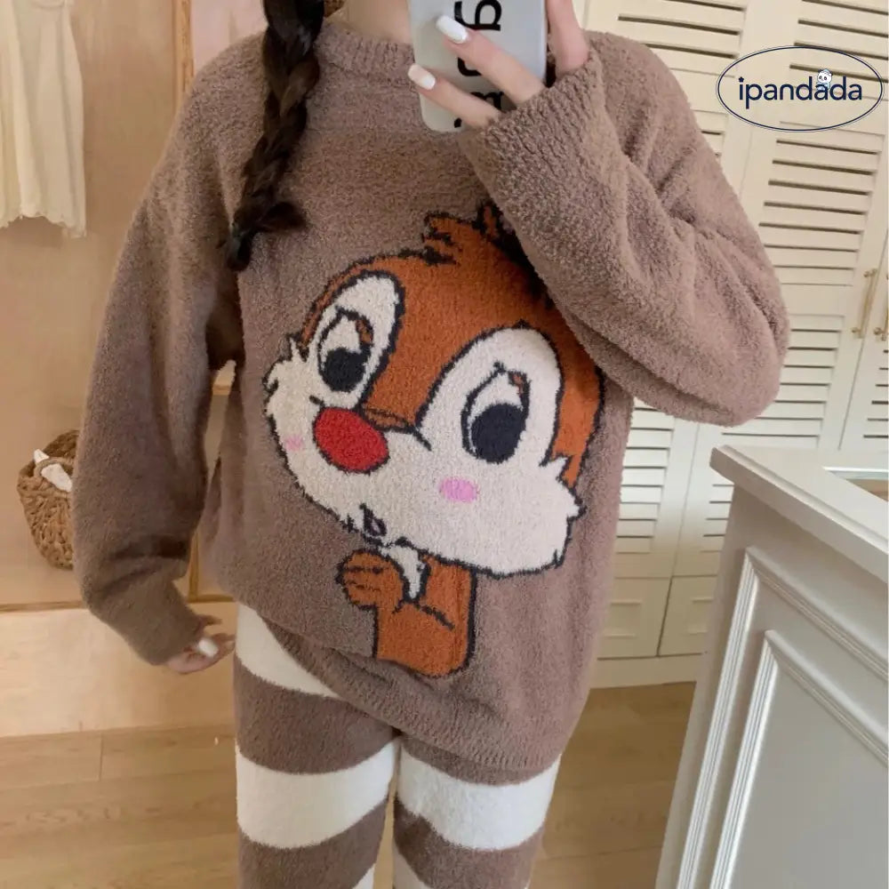 秋冬 ふわふわ 厚手 ゆったり カップル ルームウェア パジャマ セット ID3065