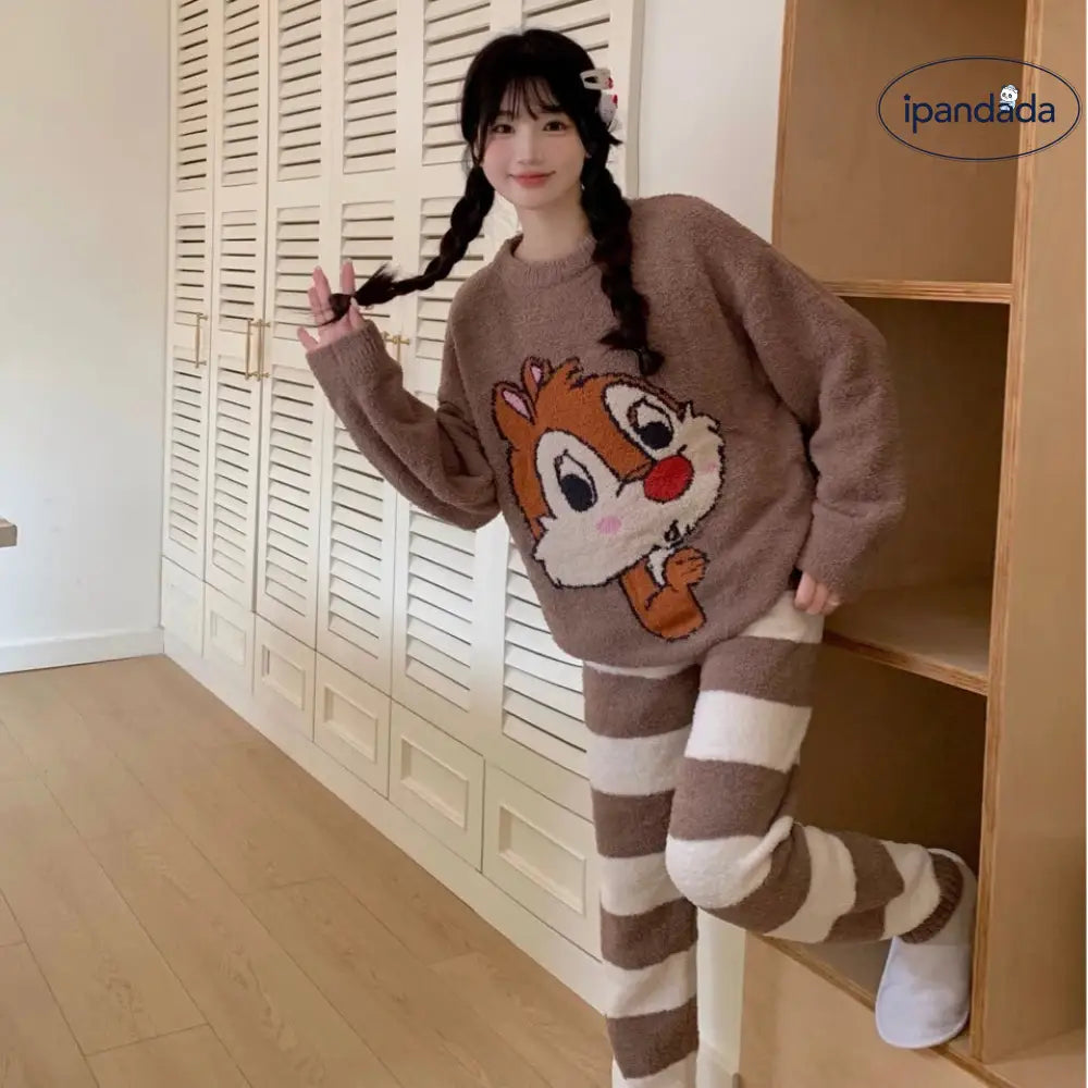 秋冬 ふわふわ 厚手 ゆったり カップル ルームウェア パジャマ セット ID3065