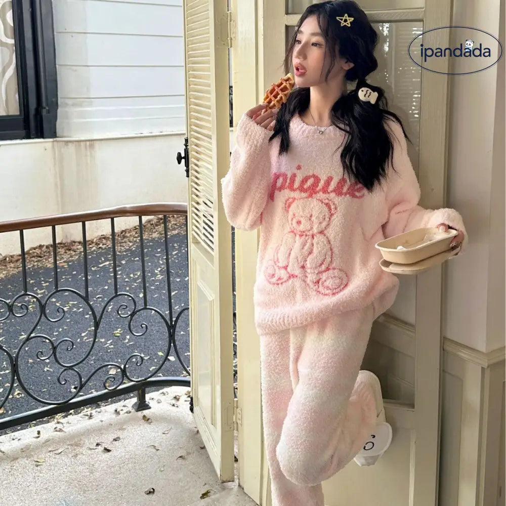 秋冬 高級 新作 パジャマ カップル ゆったり ライン ドゥ・ベア ソフト フワフワ レディース ルームウェア パジャマ セット ID2951