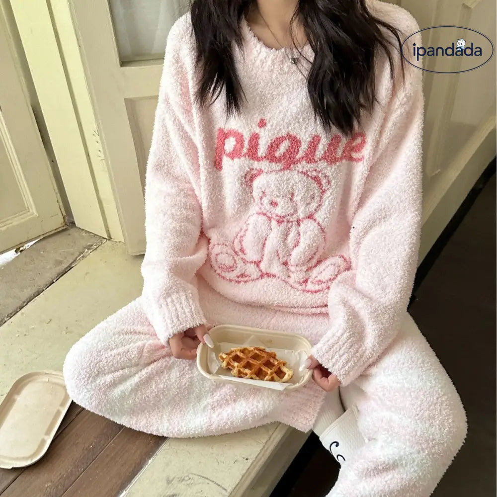 秋冬 高級 新作 パジャマ カップル ゆったり ライン ドゥ・ベア ソフト フワフワ レディース ルームウェア パジャマ セット ID2951