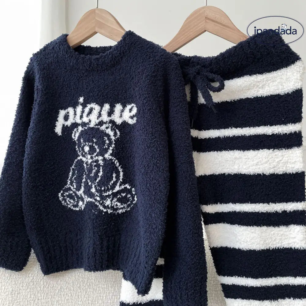 秋冬 高級 新作 パジャマ カップル ゆったり ライン ドゥ・ベア ソフト フワフワ レディース ルームウェア パジャマ セット ID2951