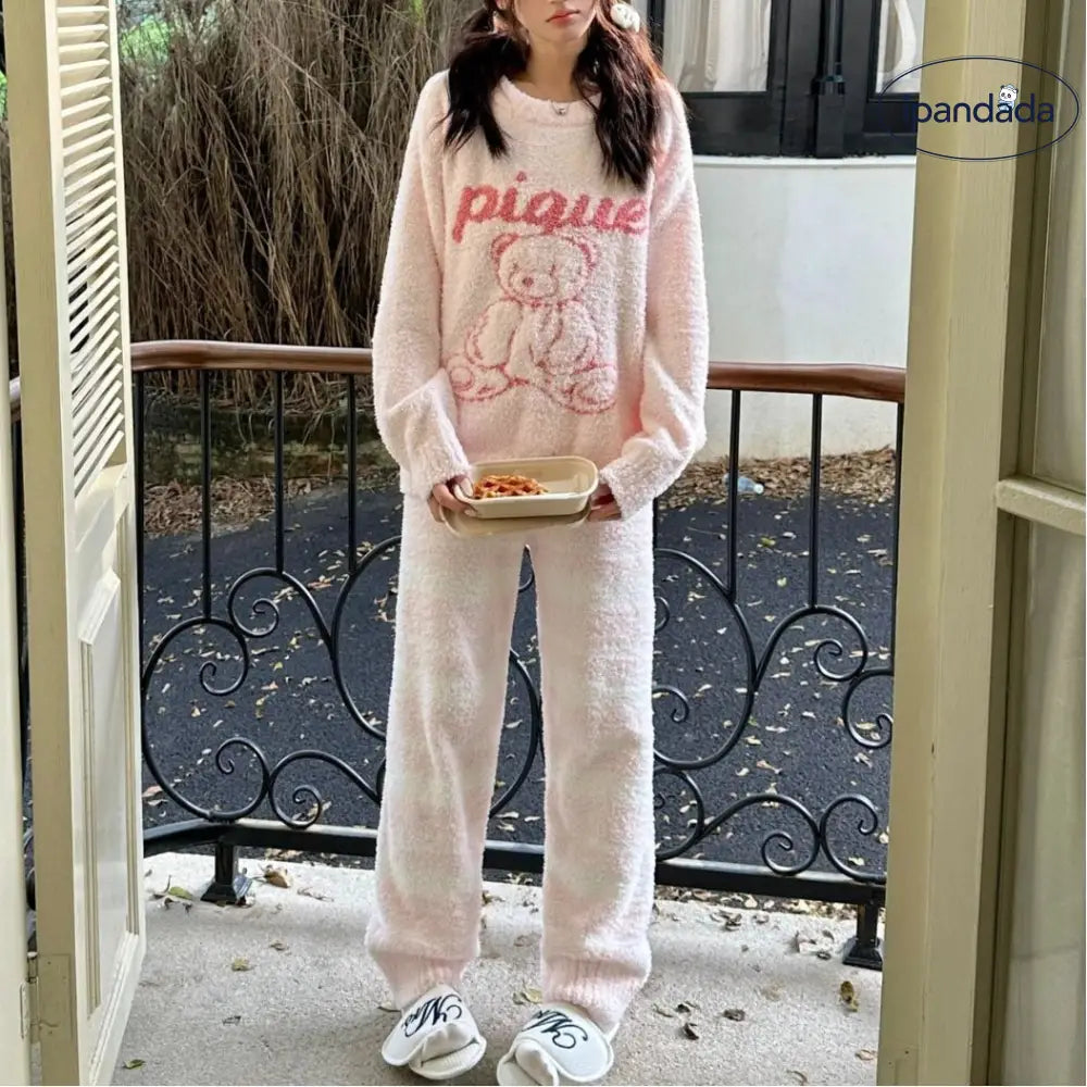 秋冬 高級 新作 パジャマ カップル ゆったり ライン ドゥ・ベア ソフト フワフワ レディース ルームウェア パジャマ セット ID2951