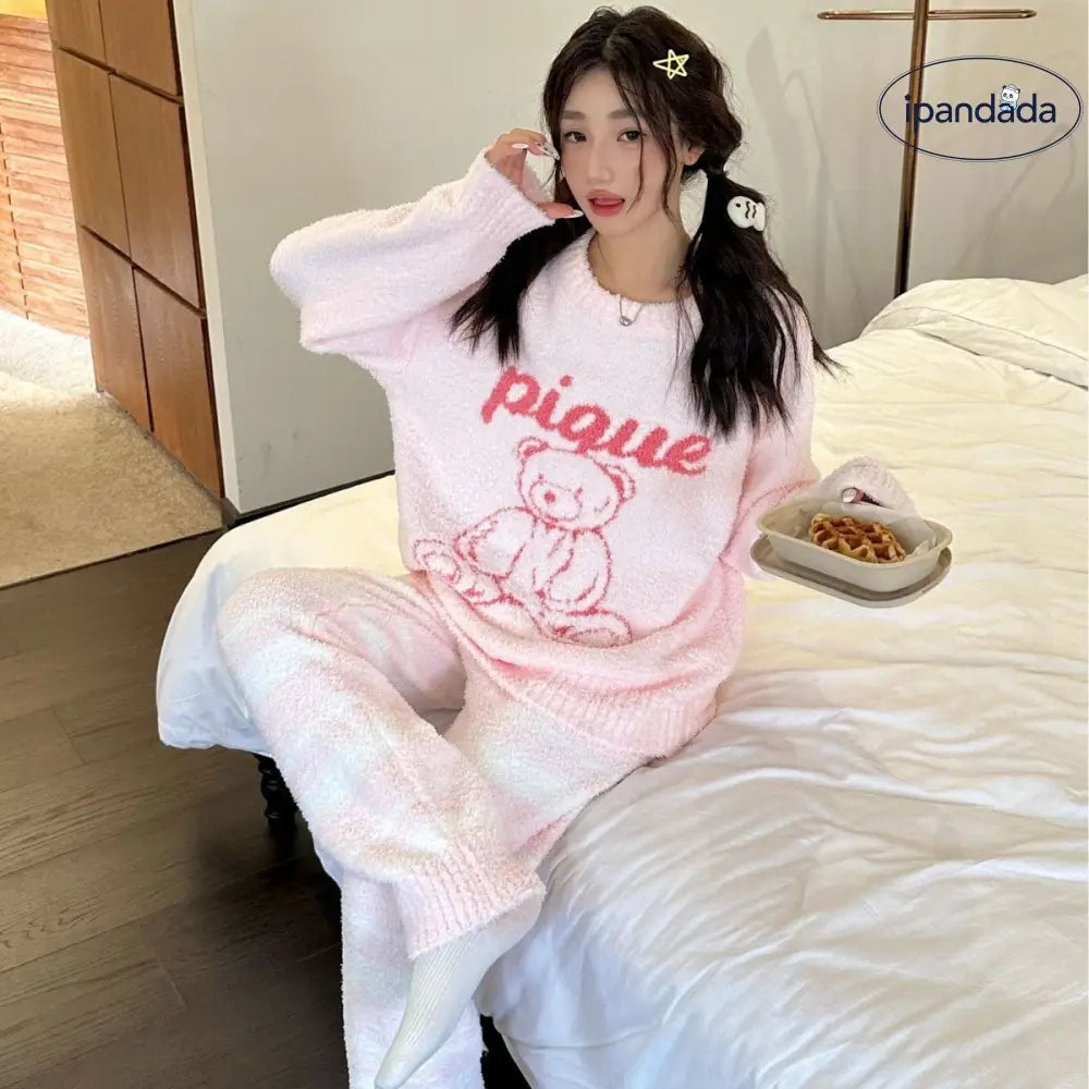 秋冬 高級 新作 パジャマ カップル ゆったり ライン ドゥ・ベア ソフト フワフワ レディース ルームウェア パジャマ セット ID2951