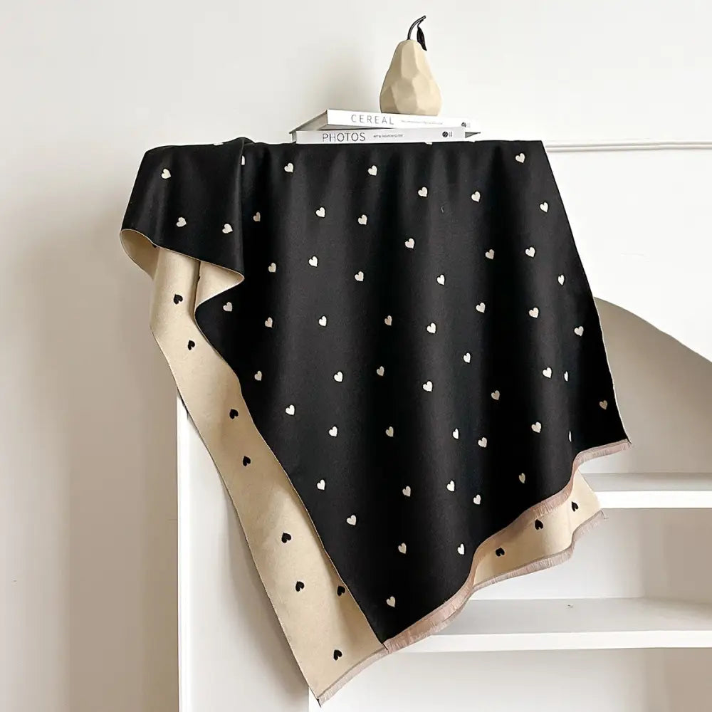 秋冬 ハート型 テクスチャー カラーブロック スタイリッシュ ダブルサイド レディース 暖かい スカーフ ネックウォーマー ショール ID3035 ブラック / 185*65cm