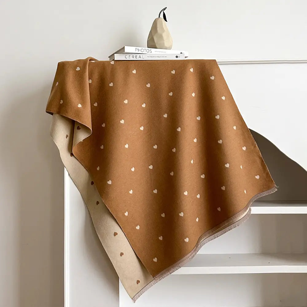 秋冬 ハート型 テクスチャー カラーブロック スタイリッシュ ダブルサイド レディース 暖かい スカーフ ネックウォーマー ショール ID3035 ブラウン / 185*65cm