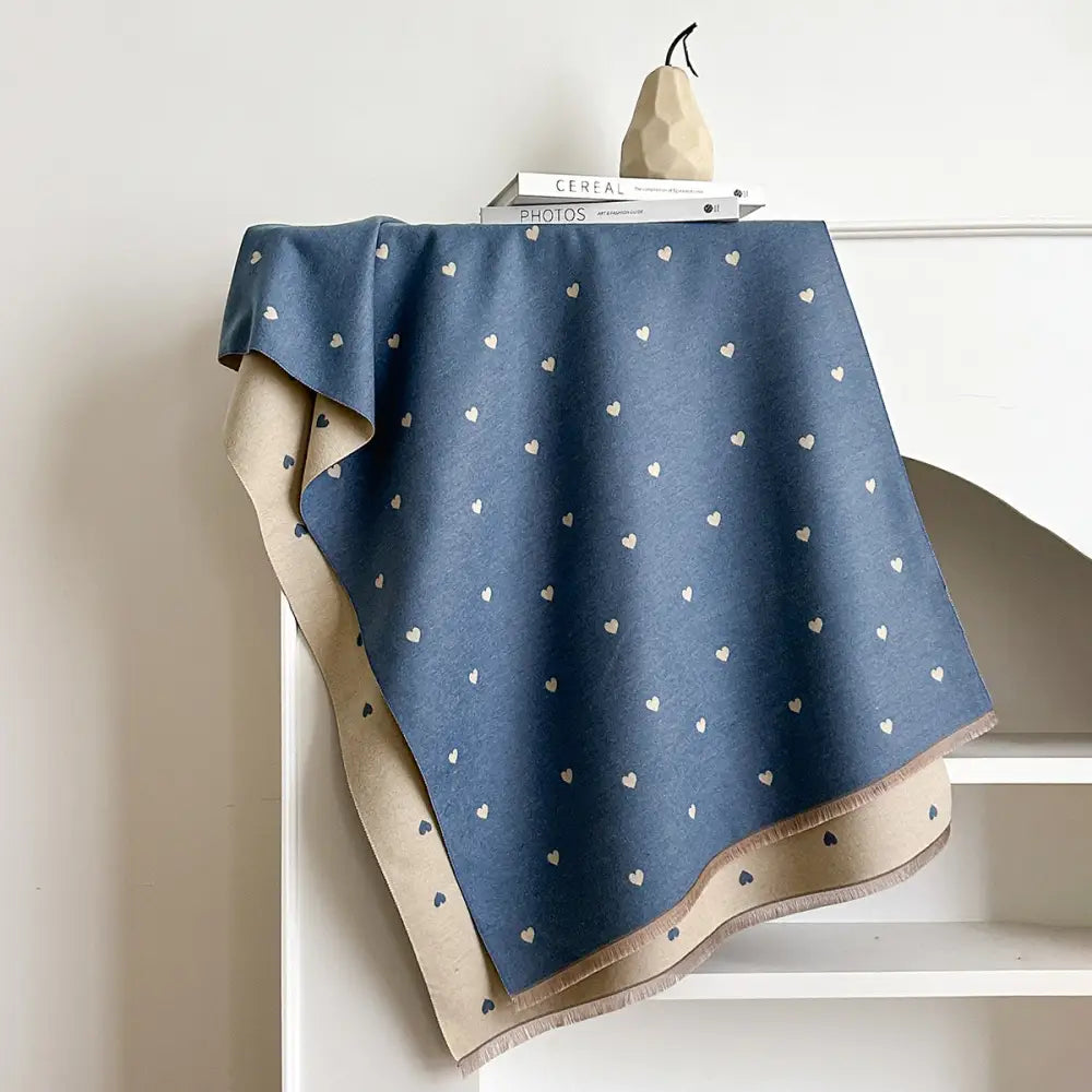 秋冬 ハート型 テクスチャー カラーブロック スタイリッシュ ダブルサイド レディース 暖かい スカーフ ネックウォーマー ショール ID3035 ブルー / 185*65cm