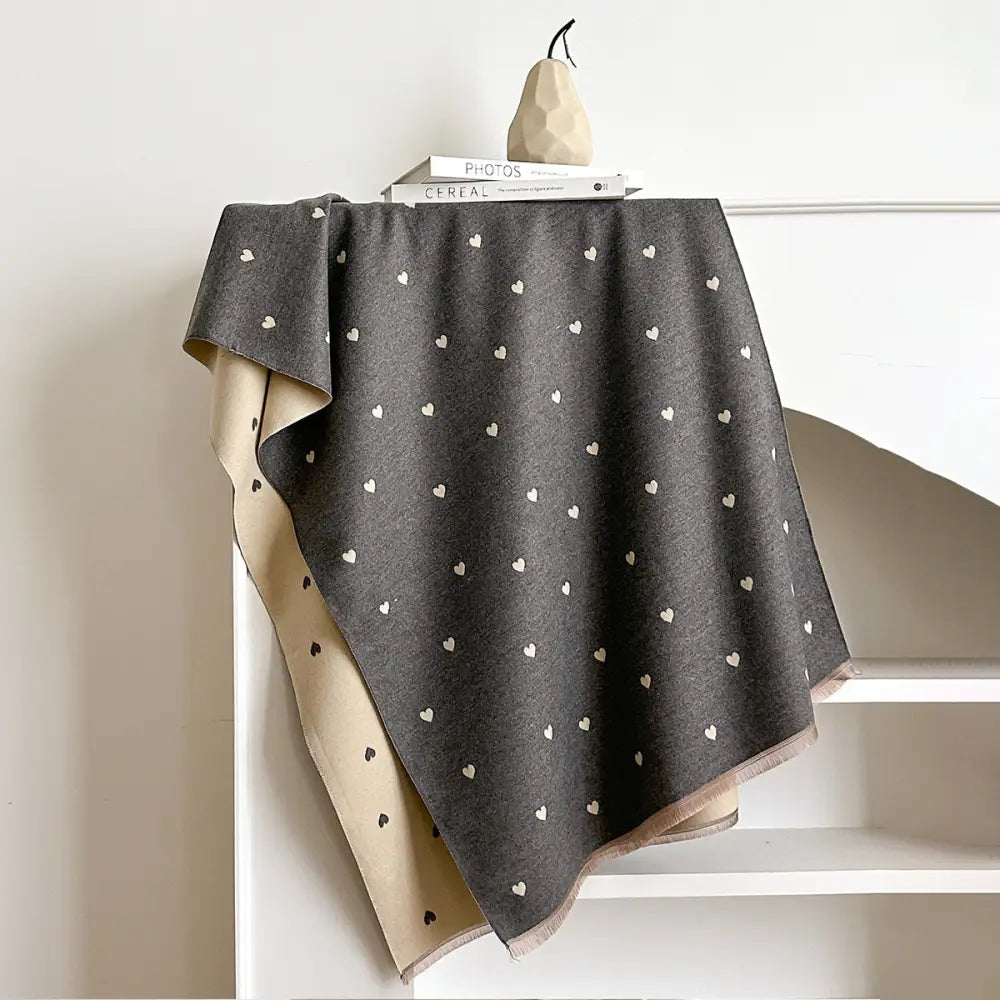 秋冬 ハート型 テクスチャー カラーブロック スタイリッシュ ダブルサイド レディース 暖かい スカーフ ネックウォーマー ショール ID3035 グレー / 185*65cm