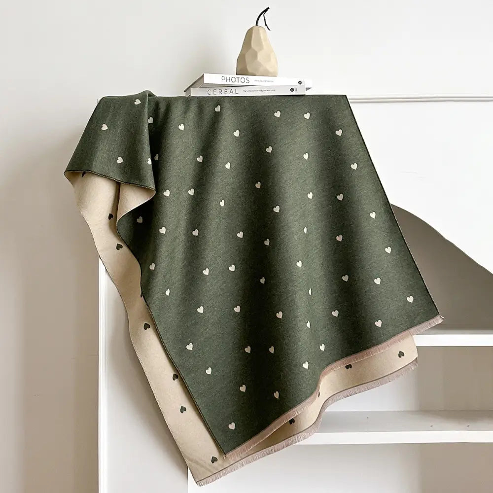 秋冬 ハート型 テクスチャー カラーブロック スタイリッシュ ダブルサイド レディース 暖かい スカーフ ネックウォーマー ショール ID3035 グリーン / 185*65cm