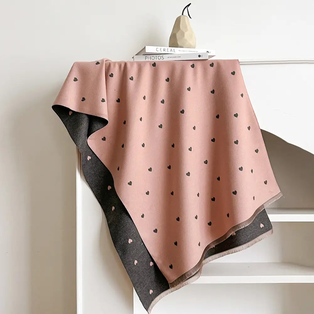 秋冬 ハート型 テクスチャー カラーブロック スタイリッシュ ダブルサイド レディース 暖かい スカーフ ネックウォーマー ショール ID3035 ピンク / 185*65cm