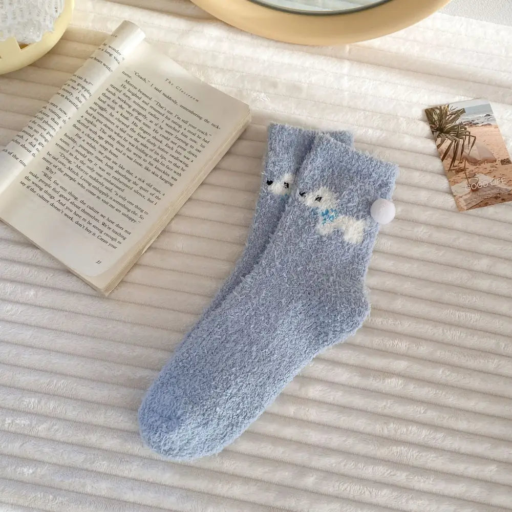 秋冬 厚手 コーラルフリース モフモフ 保温 ナイトソックス フロアソックス カートゥーン アニマル 女性用 ソックス ID2816 ブルー