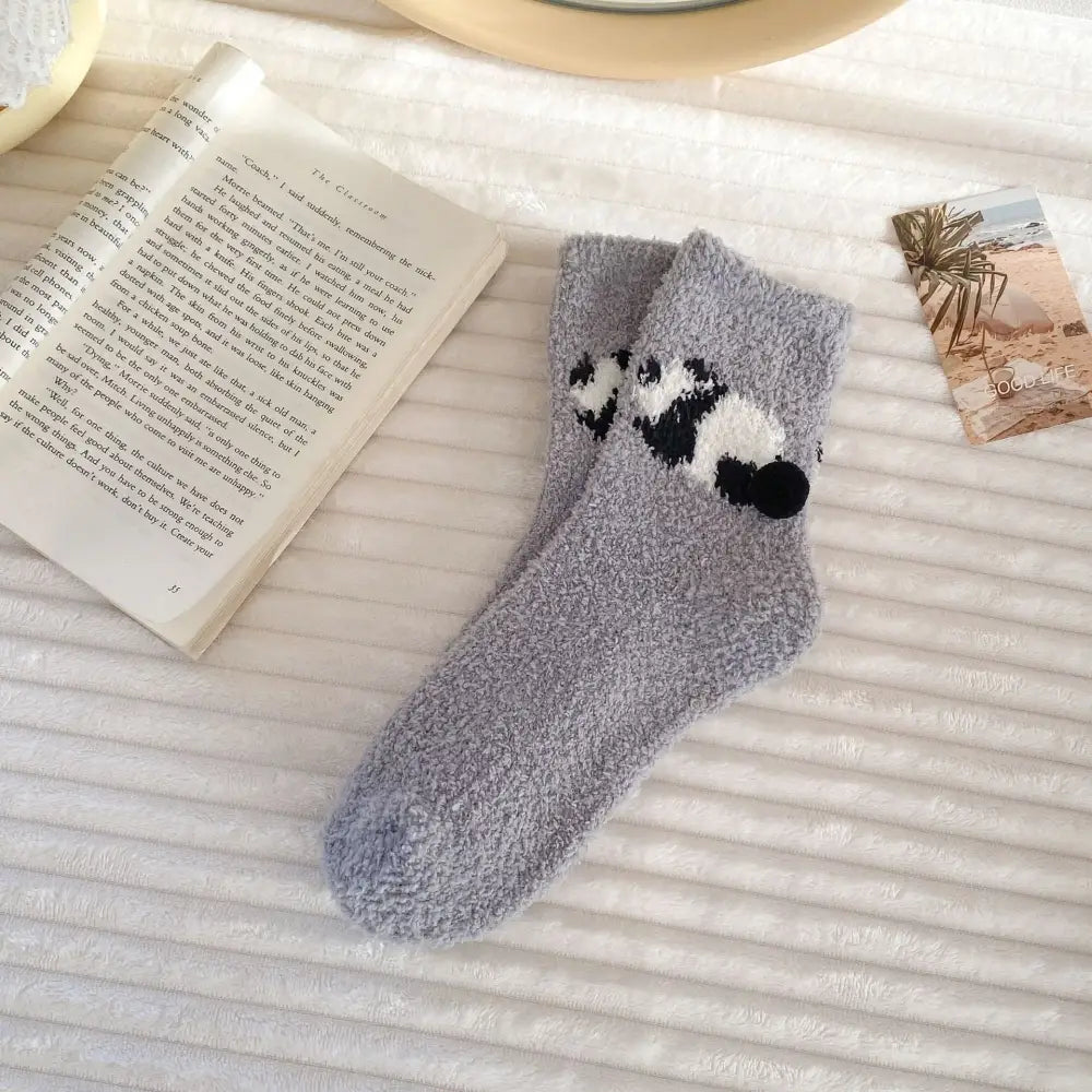 秋冬 厚手 コーラルフリース モフモフ 保温 ナイトソックス フロアソックス カートゥーン アニマル 女性用 ソックス ID2816 グレー