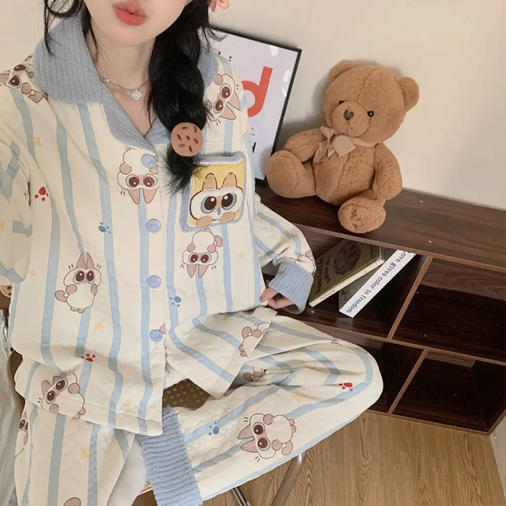 秋冬 インサート パジャマ ファー襟 開きボタン ルームウェア INS風 かわいくて カートゥーン ダックスフンド ID3115 タイプ④ / M