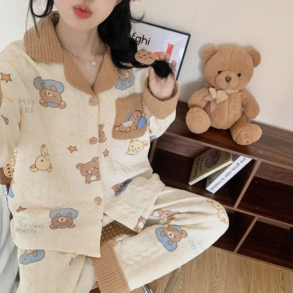 秋冬 インサート パジャマ ファー襟 開きボタン ルームウェア INS風 かわいくて カートゥーン ダックスフンド ID3115 タイプ⑥ / M