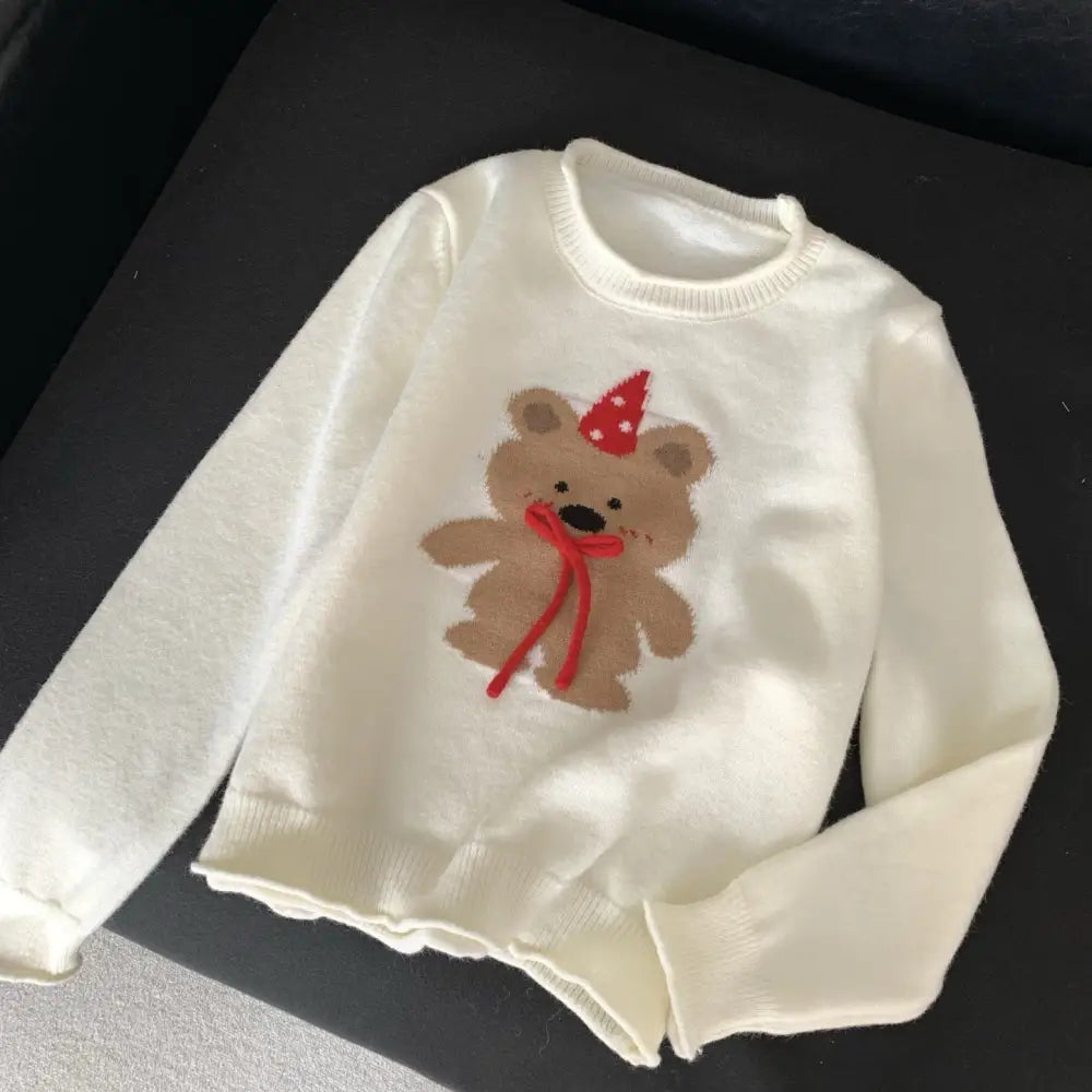 秋冬 ジャカード ニット セーター デザイン感 保温 スリム フェルデッド ベア パンチ ニット レディース ID2670 ベージュ / フリー