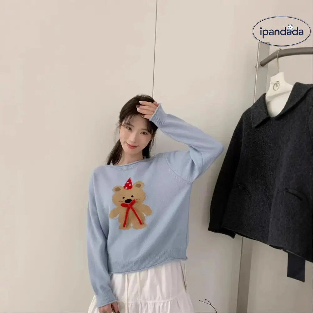 秋冬 ジャカード ニット セーター デザイン感 保温 スリム フェルデッド ベア パンチ ニット レディース ID2670