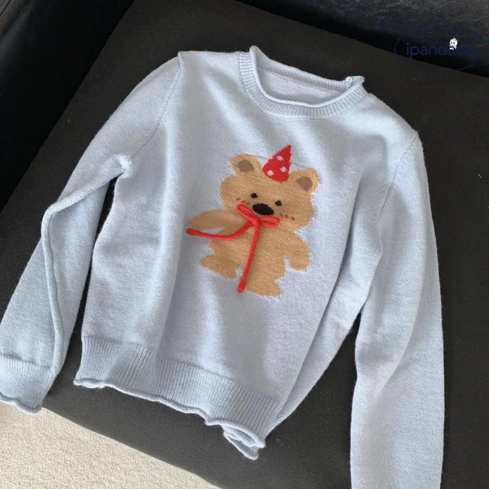 秋冬 ジャカード ニット セーター デザイン感 保温 スリム フェルデッド ベア パンチ ニット レディース ID2670