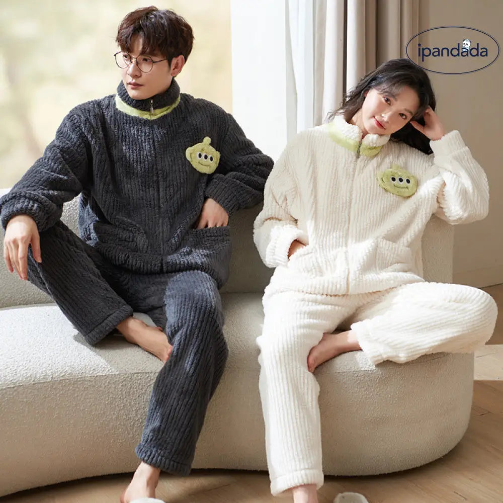 秋冬 カップル パジャマ コーラルフリース 厚手 保温 ルームウェア 男女兼用 冬 カジュアルスタイル セット ID3742