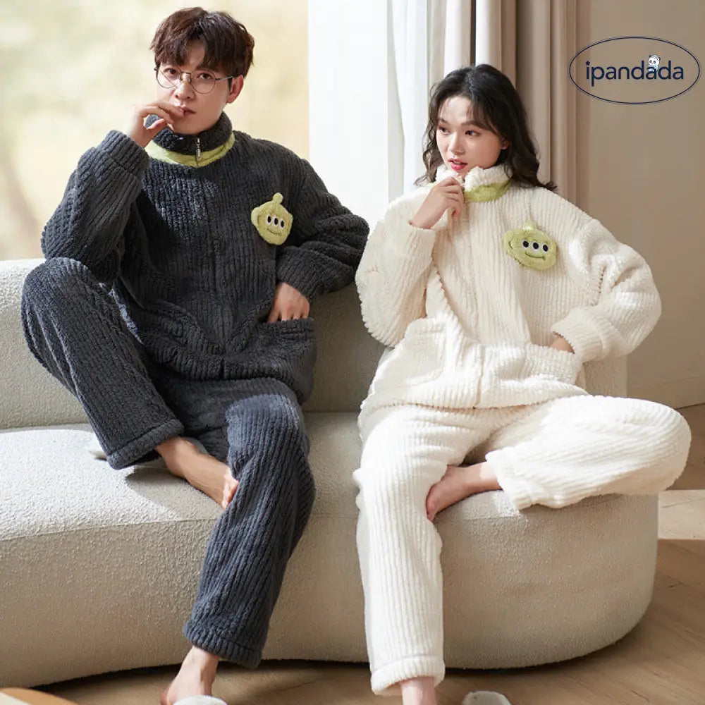 秋冬 カップル パジャマ コーラルフリース 厚手 保温 ルームウェア 男女兼用 冬 カジュアルスタイル セット ID3742