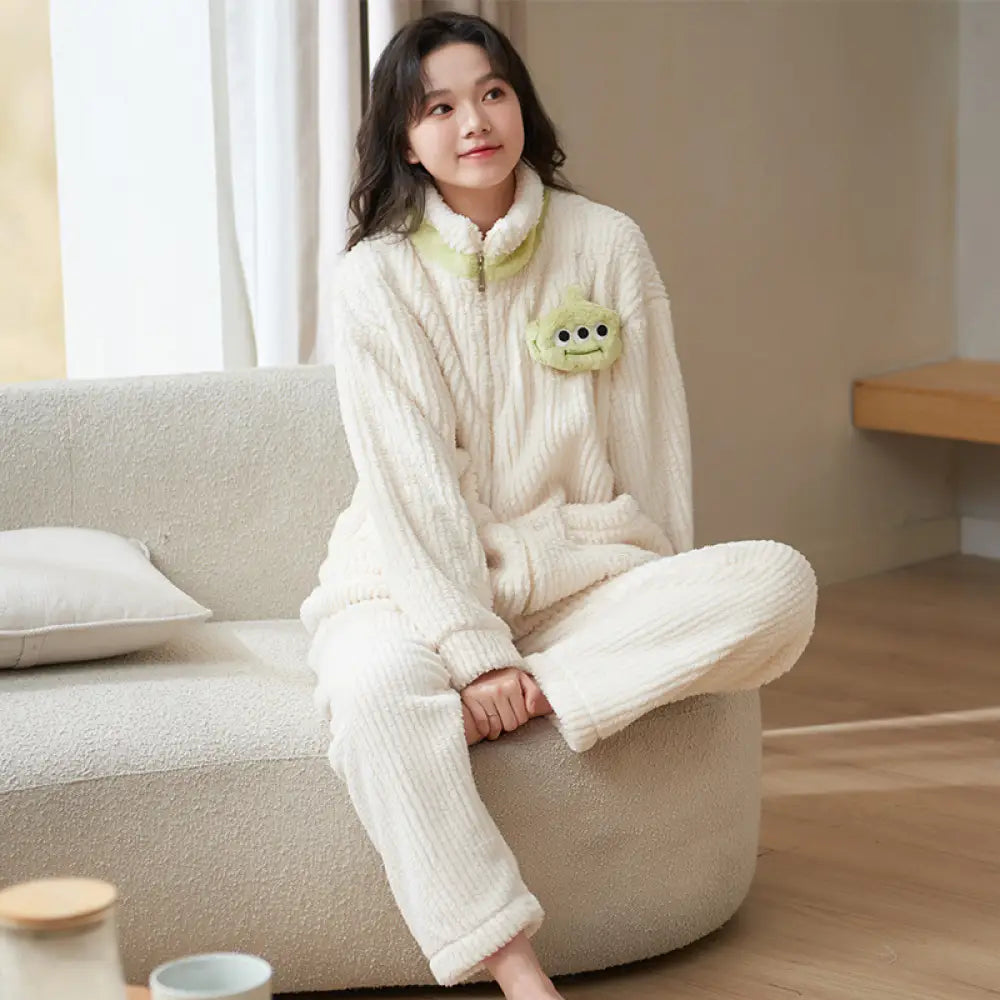 秋冬 カップル パジャマ コーラルフリース 厚手 保温 ルームウェア 男女兼用 冬 カジュアルスタイル セット ID3742 写真通り / レディースＭ