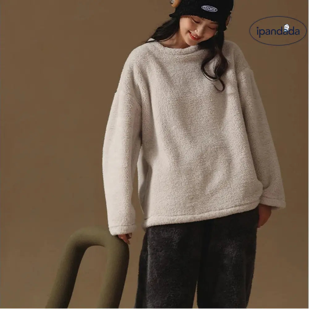 秋冬 カップル用 パジャマ 男女兼用 コーラルフリース フランネル モコモコ シンプル プルオーバー クリスマス ギフト ID3493 コーディネート＞ペアルック