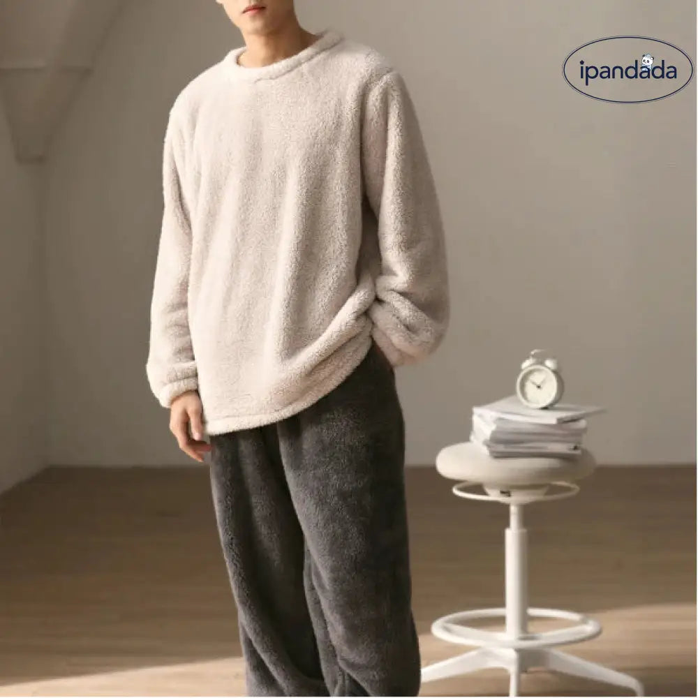 秋冬 カップル用 パジャマ 男女兼用 コーラルフリース フランネル モコモコ シンプル プルオーバー クリスマス ギフト ID3493 コーディネート＞ペアルック